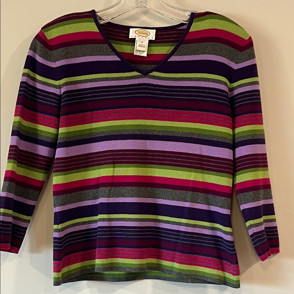 Talbots - Y2K, petite, Multicolor Striped Long Sleeve Knit Top